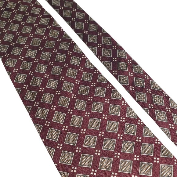 Kenneth Cole New York Tie Men Burgundy Diamond Pattern Silk Necktie Dad Gift - Picture 2 of 5